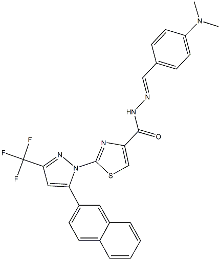 N'-[4-(dimethylamino)benzylidene]-2-[5-(2-naphthyl)-3-(trifluoromethyl)-1H-pyrazol-1-yl]-1,3-thiazole-4-carbohydrazide Struktur