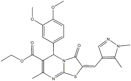 ethyl 5-(3,4-dimethoxyphenyl)-2-[(1,5-dimethyl-1H-pyrazol-4-yl)methylene]-7-methyl-3-oxo-2,3-dihydro-5H-[1,3]thiazolo[3,2-a]pyrimidine-6-carboxylate Struktur