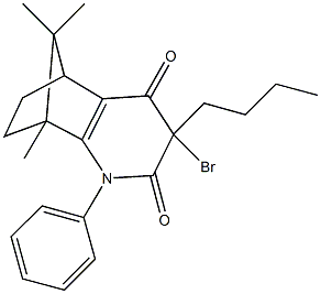 5-bromo-5-butyl-1,11,11-trimethyl-3-phenyl-3-azatricyclo[6.2.1.0~2,7~]undec-2(7)-ene-4,6-dione Struktur