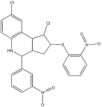 1,8-dichloro-4-{3-nitrophenyl}-2-({2-nitrophenyl}sulfanyl)-2,3,3a,4,5,9b-hexahydro-1H-cyclopenta[c]quinoline Structure