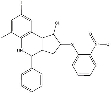 1-chloro-2-({2-nitrophenyl}sulfanyl)-8-iodo-6-methyl-4-phenyl-2,3,3a,4,5,9b-hexahydro-1H-cyclopenta[c]quinoline,485388-45-2,结构式