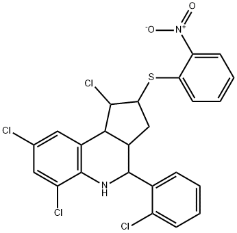 1,6,8-trichloro-4-(2-chlorophenyl)-2-({2-nitrophenyl}sulfanyl)-2,3,3a,4,5,9b-hexahydro-1H-cyclopenta[c]quinoline 结构式