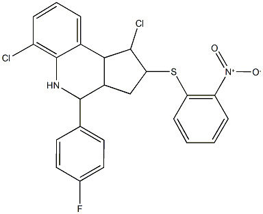 1,6-dichloro-4-(4-fluorophenyl)-2-({2-nitrophenyl}sulfanyl)-2,3,3a,4,5,9b-hexahydro-1H-cyclopenta[c]quinoline Struktur