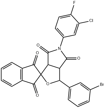 5-(3-chloro-4-fluorophenyl)-3-(3-bromophenyl)-4,6-dioxohexahydrospiro(1H-furo[3,4-c]pyrrole-1,2'-[1,3]-dioxoindane) Struktur