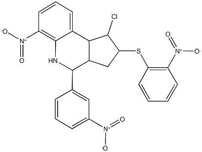 1-chloro-6-nitro-4-{3-nitrophenyl}-2-({2-nitrophenyl}sulfanyl)-2,3,3a,4,5,9b-hexahydro-1H-cyclopenta[c]quinoline 结构式