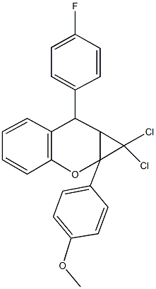 1,1-dichloro-7-(4-fluorophenyl)-1a-(4-methoxyphenyl)-1,1a,7,7a-tetrahydrocyclopropa[b]chromene 化学構造式