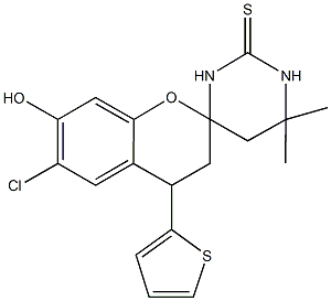 485773-36-2 6-chloro-4',4'-dimethyl-7-hydroxy-1',3',5',6'-tetrahydro-4-thien-2-ylspiro[chromane-2,6'-pyrimidine]-2'(1'H)-thione