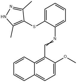 N-{2-[(3,5-dimethyl-1H-pyrazol-4-yl)sulfanyl]phenyl}-N-[(2-methoxy-1-naphthyl)methylene]amine,485826-89-9,结构式