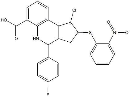 1-chloro-4-(4-fluorophenyl)-2-({2-nitrophenyl}sulfanyl)-2,3,3a,4,5,9b-hexahydro-1H-cyclopenta[c]quinoline-6-carboxylic acid,485829-19-4,结构式