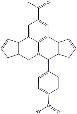 1-(7-{4-nitrophenyl}-3b,6,6a,7,9,9a,10,12a-octahydrocyclopenta[c]cyclopenta[4,5]pyrido[3,2,1-ij]quinolin-2-yl)ethanone 化学構造式