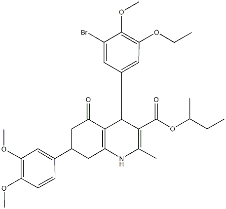 sec-butyl 4-(3-bromo-5-ethoxy-4-methoxyphenyl)-7-(3,4-dimethoxyphenyl)-2-methyl-5-oxo-1,4,5,6,7,8-hexahydro-3-quinolinecarboxylate Struktur