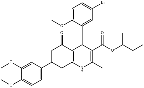 sec-butyl 4-(5-bromo-2-methoxyphenyl)-7-(3,4-dimethoxyphenyl)-2-methyl-5-oxo-1,4,5,6,7,8-hexahydro-3-quinolinecarboxylate,485829-68-3,结构式