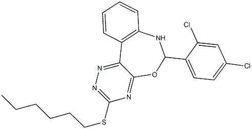 6-(2,4-dichlorophenyl)-3-(hexylsulfanyl)-6,7-dihydro[1,2,4]triazino[5,6-d][3,1]benzoxazepine 化学構造式