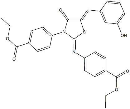 ethyl 4-[2-{[4-(ethoxycarbonyl)phenyl]imino}-5-(3-hydroxybenzylidene)-4-oxo-1,3-thiazolidin-3-yl]benzoate Structure