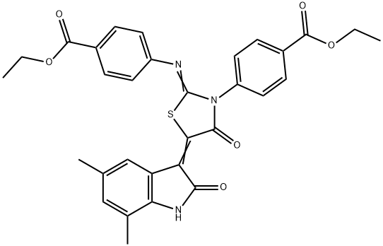 ethyl [(4-chlorophenyl)imino]-5-(3-hydroxybenzylidene)-3-methyl-1,3-thiazolidin-4-one Struktur