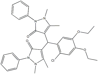 486442-02-8 4-[(2-chloro-4,5-diethoxyphenyl)(1,5-dimethyl-3-oxo-2-phenyl-2,3-dihydro-1H-pyrazol-4-yl)methyl]-1,5-dimethyl-2-phenyl-1,2-dihydro-3H-pyrazol-3-one