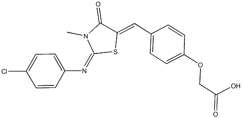 [4-({2-[(4-chlorophenyl)imino]-3-methyl-4-oxo-1,3-thiazolidin-5-ylidene}methyl)phenoxy]acetic acid Structure