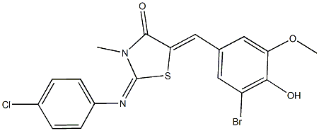 5-(3-bromo-4-hydroxy-5-methoxybenzylidene)-2-[(4-chlorophenyl)imino]-3-methyl-1,3-thiazolidin-4-one,486442-41-5,结构式