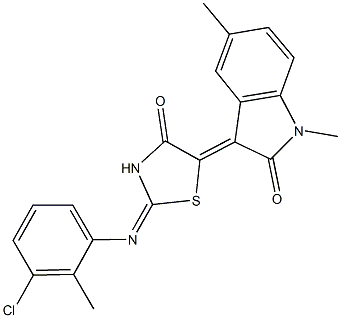 3-{2-[(3-chloro-2-methylphenyl)imino]-4-oxo-1,3-thiazolidin-5-ylidene}-1,5-dimethyl-1,3-dihydro-2H-indol-2-one Structure