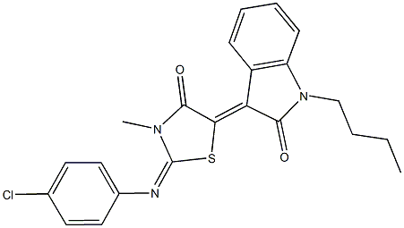 1-butyl-3-{2-[(4-chlorophenyl)imino]-3-methyl-4-oxo-1,3-thiazolidin-5-ylidene}-1,3-dihydro-2H-indol-2-one,486442-99-3,结构式