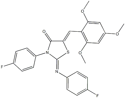 3-(4-fluorophenyl)-2-[(4-fluorophenyl)imino]-5-(2,4,6-trimethoxybenzylidene)-1,3-thiazolidin-4-one Struktur