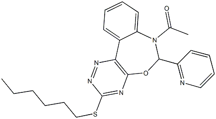 7-acetyl-3-(hexylsulfanyl)-6-(2-pyridinyl)-6,7-dihydro[1,2,4]triazino[5,6-d][3,1]benzoxazepine,486443-79-2,结构式