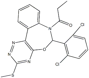 6-(2,6-dichlorophenyl)-3-(methylsulfanyl)-7-propionyl-6,7-dihydro[1,2,4]triazino[5,6-d][3,1]benzoxazepine Struktur