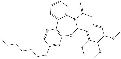 7-acetyl-3-(hexylsulfanyl)-6-(2,3,4-trimethoxyphenyl)-6,7-dihydro[1,2,4]triazino[5,6-d][3,1]benzoxazepine Struktur