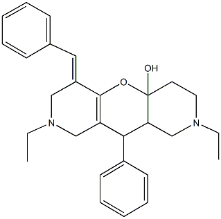 6-benzylidene-2,8-diethyl-10-phenyl-1,2,3,4,6,7,8,9,10,10a-decahydro-4aH-pyrido[3',4':5,6]pyrano[3,2-c]pyridin-4a-ol,486990-34-5,结构式