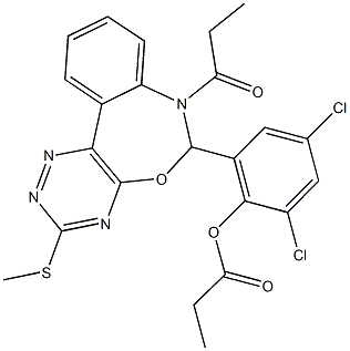 2,4-dichloro-6-[3-(methylsulfanyl)-7-propionyl-6,7-dihydro[1,2,4]triazino[5,6-d][3,1]benzoxazepin-6-yl]phenyl propionate Structure