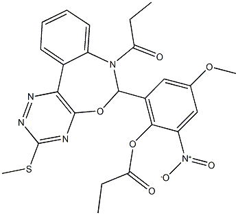 2-nitro-4-methoxy-6-[3-(methylsulfanyl)-7-propionyl-6,7-dihydro[1,2,4]triazino[5,6-d][3,1]benzoxazepin-6-yl]phenyl propionate,486992-55-6,结构式