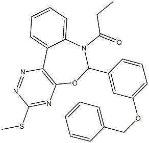 6-[3-(benzyloxy)phenyl]-3-(methylsulfanyl)-7-propionyl-6,7-dihydro[1,2,4]triazino[5,6-d][3,1]benzoxazepine Structure