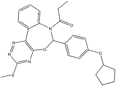 6-[4-(cyclopentyloxy)phenyl]-3-(methylsulfanyl)-7-propionyl-6,7-dihydro[1,2,4]triazino[5,6-d][3,1]benzoxazepine Structure