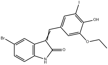5-bromo-3-(3-ethoxy-4-hydroxy-5-iodobenzylidene)-1,3-dihydro-2H-indol-2-one,486993-39-9,结构式