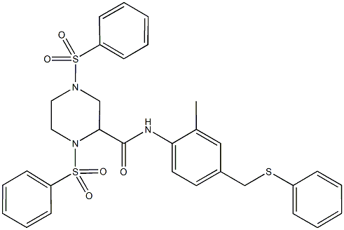 N-{2-methyl-4-[(phenylsulfanyl)methyl]phenyl}-1,4-bis(phenylsulfonyl)-2-piperazinecarboxamide Structure