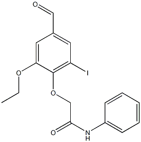 2-(2-ethoxy-4-formyl-6-iodophenoxy)-N-phenylacetamide Struktur