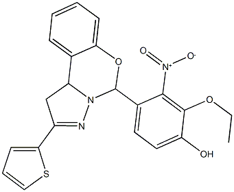 2-ethoxy-3-nitro-4-[2-(2-thienyl)-1,10b-dihydropyrazolo[1,5-c][1,3]benzoxazin-5-yl]phenol Structure