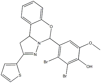 2,3-dibromo-6-methoxy-4-[2-(2-thienyl)-1,10b-dihydropyrazolo[1,5-c][1,3]benzoxazin-5-yl]phenol,486994-50-7,结构式