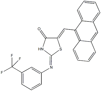 5-(9-anthrylmethylene)-2-{[3-(trifluoromethyl)phenyl]imino}-1,3-thiazolidin-4-one 结构式