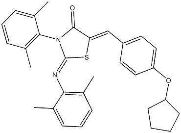 5-[4-(cyclopentyloxy)benzylidene]-3-(2,6-dimethylphenyl)-2-[(2,6-dimethylphenyl)imino]-1,3-thiazolidin-4-one,486995-42-0,结构式