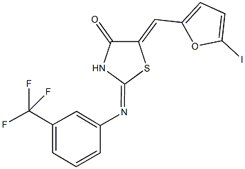 5-[(5-iodo-2-furyl)methylene]-2-{[3-(trifluoromethyl)phenyl]imino}-1,3-thiazolidin-4-one Struktur