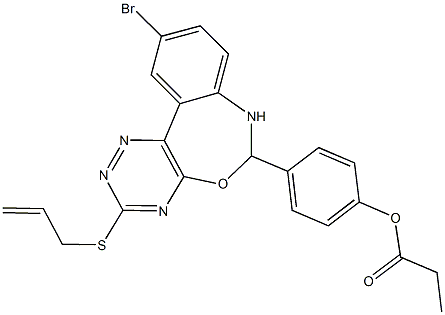 4-[3-(allylsulfanyl)-10-bromo-6,7-dihydro[1,2,4]triazino[5,6-d][3,1]benzoxazepin-6-yl]phenyl propionate Struktur