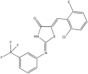 5-(2-chloro-6-fluorobenzylidene)-2-{[3-(trifluoromethyl)phenyl]imino}-1,3-thiazolidin-4-one 结构式