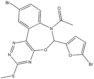 7-acetyl-10-bromo-6-(5-bromo-2-furyl)-6,7-dihydro[1,2,4]triazino[5,6-d][3,1]benzoxazepin-3-yl methyl sulfide Structure
