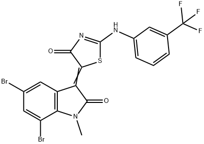 5,7-dibromo-1-methyl-3-(4-oxo-2-{[3-(trifluoromethyl)phenyl]imino}-1,3-thiazolidin-5-ylidene)-1,3-dihydro-2H-indol-2-one,486995-94-2,结构式