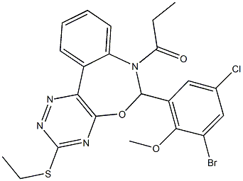 6-(3-bromo-5-chloro-2-methoxyphenyl)-3-(ethylsulfanyl)-7-propionyl-6,7-dihydro[1,2,4]triazino[5,6-d][3,1]benzoxazepine Structure