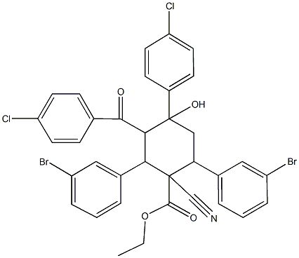 ethyl 2,6-bis(3-bromophenyl)-3-(4-chlorobenzoyl)-4-(4-chlorophenyl)-1-cyano-4-hydroxycyclohexanecarboxylate Structure