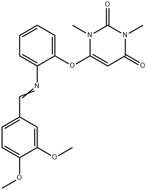 6-{2-[(3,4-dimethoxybenzylidene)amino]phenoxy}-1,3-dimethyl-2,4(1H,3H)-pyrimidinedione,487018-73-5,结构式