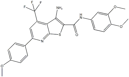 3-amino-N-(3,4-dimethoxyphenyl)-6-(4-methoxyphenyl)-4-(trifluoromethyl)thieno[2,3-b]pyridine-2-carboxamide 结构式