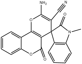 2'-amino-1-methyl-1,3-dihydro-2,5'-dioxospiro(2H-indole-3,4'-4'H,5'H-pyrano[3,2-c]chromene)-3'-carbonitrile Structure